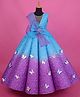 Li & Li Couture Woven Sleeveless Floral Embroidered & Butterfly Applique Detailed Panel Style Gown With Belt - Blue & Lavender