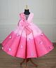 Li & Li Couture Woven Sleeveless Floral Embroidered & Butterfly Applique Detailed Panel Style Gown With Belt - Rose & Icey Pink