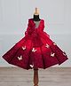 Li & Li Couture Woven Sleeveless Floral Embroidered & Butterfly Applique Detailed Panel Style Gown With Belt - Red & Wine