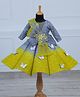 Li & Li Couture Woven Full Sleeves Floral Embroidered & Butterfly Applique Detailed Gown With Belt Set - Blue Ash & Lime Green