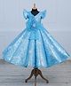 Li & Li Couture Sequence Cap Sleeves Sequins Embellished & Floral Applique Detailed Gown With Belt Set - Sky Blue