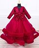 Li & Li Couture Woven Full Sleeves Sequins Embellished Bow Applique Detailed Layered Twinkle Style Gown - Wine Red