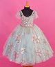 Li & Li Couture Net Woven Frill Sleeves Floral Embroidered & Pearls Embellished Gown - Pastel Powder Blue