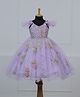 Li & Li Couture Net Woven Flutter Sleeves Floral Embroidered & Pearls Embellished Gown - Light Lavender