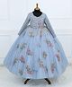 Li & Li Couture Net Woven Full Sleeves Pearls Embellished Floral Applique Detailed Gown - Dusty Blue