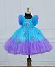 Li & Li Couture Net Woven Ruffled Sleeves Aquatic Animals Applique Detailed & Pearls Embellished Tiered Gown - Sky Blue & Lavender