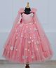 Li & Li Couture Net Woven Attachable Trail Sleeves Butterfly Applique Detailed & Beads Embellished Gown - Flamingo Pink Light