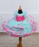 Li & Li Couture Net Woven Fliutter Sleeves Pearls Embellished Floral Applique Detailed Layered Gown - Powder Blue & Baby Pink