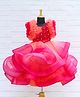 Li & Li Couture Net Woven Sleeveless Pearls Embellished Floral Applique Detailed Ruffled Gown - Deep Rani Pink & Coral