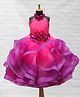 Li & Li Couture Net Woven Sleeveless Floral Applique & Ruffles Detailed Twirled Gown - Pink & Purple