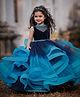 Li & Li Couture Velvet Woven Sleeveless Pearls Embellished Ruffles Detailed Twirled Gown - Navy Blue & Sea Blue