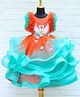 Li & Li Couture Net Woven Sleeveless Pearls Embellished Swans Designed Gown - Tangerine Orange & Aqua Blue