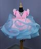Li & Li Couture Net Woven Flutter Sleeves Pearls Embellished Ruffles Detailed Twirled Gown - Baby Pink & Sky Blue