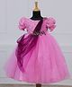 Li & Li Couture Woven Half Puffed Sleeves Pearls & Stones Embellished Draped Dupatta Detailed Gown - Pink Lavender Plum & Purple