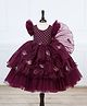 Li & Li Couture Organza Woven Half Frill Sleeves Butterfly Embroidered Layered Gown - Plum Purple