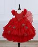 Li & Li Couture Organza Woven Half Frill Sleeves Floral Embroidered Layered Gown - Red