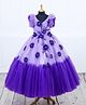 Li & Li Couture Net Woven Half Frill Sleeves Floral Applique & Pearls Embellished Gown - Lavender & Purple