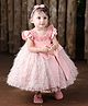 Li & Li Couture Fur Woven Half Puffed Sleeves Feather & Bow Applique Detailed Dress - Cotton Candy