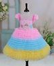 Li & Li Couture Net Woven Cap Sleeves Pearls Embellished Cup Cake Designed Layered Pleated Gown - Baby Pink Blue & Macaroon Yellow