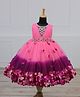 Li & Li Couture Net Woven Sleeveless Pearls Embellished Floral Applique Detailed Gown - Rose Pink & Plum Purple