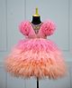 Li & Li Couture Net Woven Sleeveless Pearls Embellished Ruffle Detailed Gown - Flamingo Pink & Light Peach