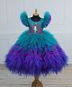 Li & Li Couture Net Woven Flutter Sleeves Peacock Embroidered Ruffle Detailed Handworked Gown - Blue