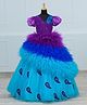 Li & Li Couture Net Woven Half Puffed Sleeves Pearls Embellished Peacock Feathers Designed Gown - Purple & Blue
