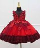 Li & Li Couture Net Woven Sleeveless Floral & Leaves Embroidered Beads Embellished Gown - Red & Maroon