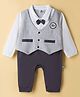 Mini Taurus Interlock Knit Full Sleeves Party Romper With Attached Waistcoat & Bow Applique - Grey