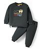 Mini Taurus Fleece Knit Full Sleeves Winter Wear Sweatshirt & Lounge Pant Set With Car Embroidery - Dark Green