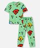 Nap Chief Pure Cotton Knit Mr Men Featuring Half Sleeves Characters Printed Coordinating Night Suit Set - Green
