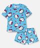 Nap Chief Pure Cotton Knit Hello Kitty Featuring Half Sleeve Kitty White Printed Coordinating Tee & Shorts Set - Blue
