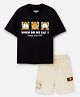 Nap Chief Pure Cotton Knit Garfield Featuring Half Sleeves Character Printed Oversized Tee & Cargo Shorts Set - Jet Black