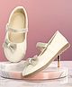 Chiu Diamond Embellished Bow Applique Detailed With Velcro Closure Mary Jane Ballerinas - Cream