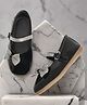 Chiu Diamond Embellished  Bow Applique Detailed With Velcro Closure Mary Jane Ballerinas - Black