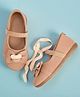 Chiu Bow Applique With Ears Patch Detailed Closure Mary Jane Ballerinas - Peach