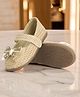 Chiu Stones  Embellished Gift Knot Bow Applique Detailed With Velcro Closure Mary Jane Ballerinas - Cream