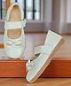 Chiu Stones Embellished Bow Applique Detailed With Velcro Closure Glittered Mary Jane Ballerinas - Silver