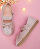 Chiu Stones Embellished Bow Applique Detailed With Velcro Closure Glittered Mary Jane Ballerinas - Pink