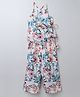 Taffykids Cotton Blend Woven Sleeveless Floral Printed Lace Embellished Coordinating Top & Palazzo Set - White & Multi Colour