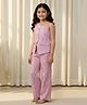 Taffykids Twill Woven Sleeveless Ethnic Motif Printed Vest Style Top & Coordinating Pant Set - Pink & White