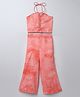 Taffykids Cotton Woven Sleeveless Bandhani Printed & Tie Dye Halter Neck Crop Top & Coordinating Palazzo Set - Peach