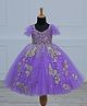 Li & Li Couture Net Woven Sleeveless Pearls Embellished Floral Applique Detailed Gown - Lavender