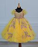 Li & Li Couture Net Woven Sleeveless Pearls Embellished Floral Applique Detailed Gown - Lemon Yellow