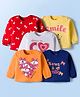 Doodle Poodle 100% Cotton Knit Full Sleeves T-Shirts With Heart & Bow Print Pack of 5 - Orange Red & Navy Blue