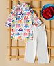 Bella Moda Cotton Woven Full Sleeves Elephants & Floral Printed Kurta Pyjama Set - White