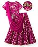 EARTHY TOUCH Velvet Woven Half Sleeves Choli Lehenga & Dupatta Set With Sequin Floral Embriodery - Pink