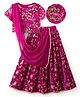EARTHY TOUCH Velvet Woven Half Sleeves Choli Lehenga & Dupatta Set With Sequin Floral Embriodery - Pink