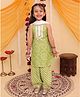 AJ Dezines Cotton Woven Sleeveless Bandhani Designed Halter Neck Detailed Kurti & Salwar With Dupatta Set - Green