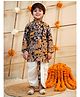 AJ Dezines Cotton Woven Full Sleeves Farm & Animals Printed Kurta Dhoti Set - Black